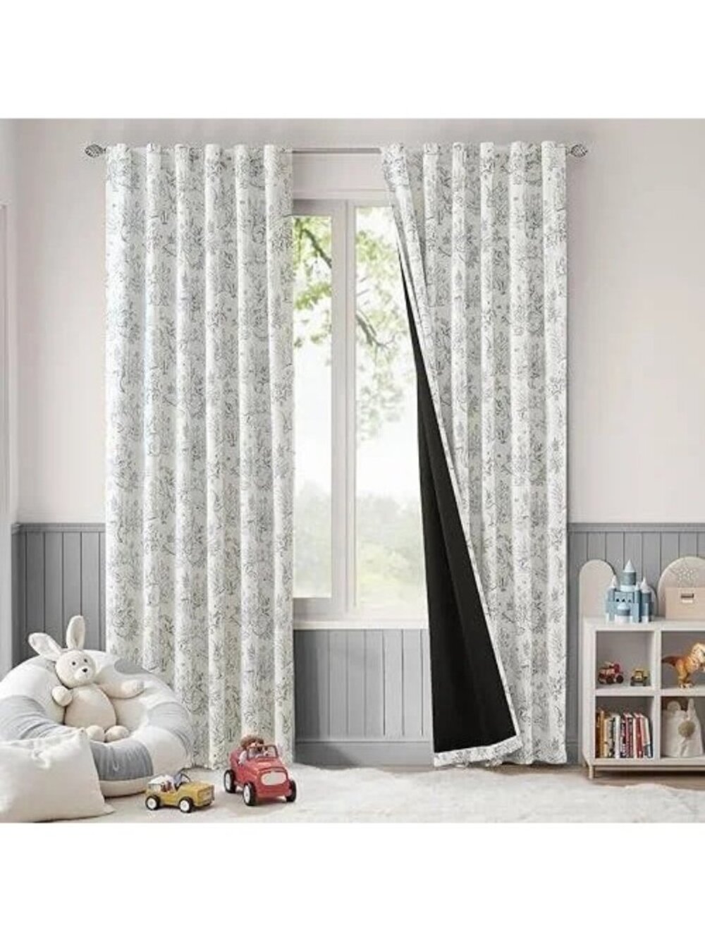 NEW Jinchan Linen Nursery Curtains 96" Long Woodland Green Country Farmhouse